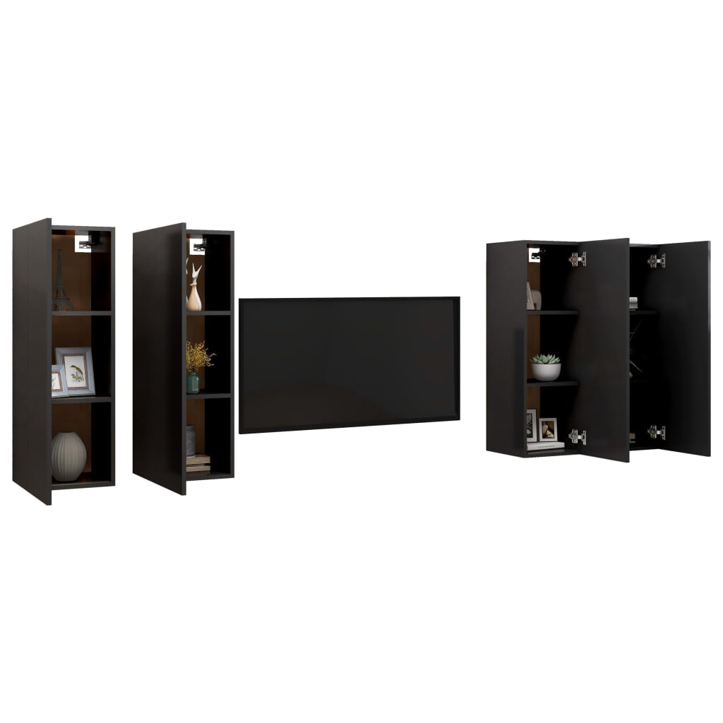 vidaXL TV Stands 4 pcs Black 12"x11.8"x35.4" Engineered Wood
