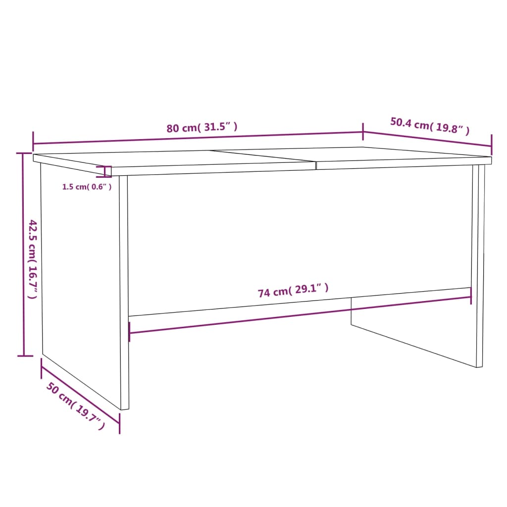 vidaXL Coffee Table High Gloss White 31.5"x19.7"x16.7" Engineered Wood