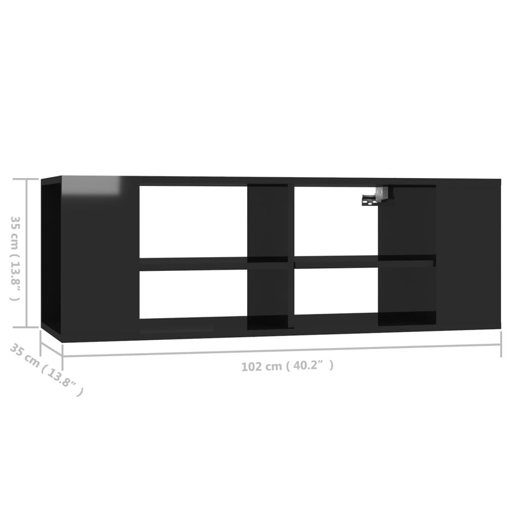 vidaXL Wall-Mounted TV Cabinet High Gloss Black 40.2"x13.8"x13.8" Engineered Wood