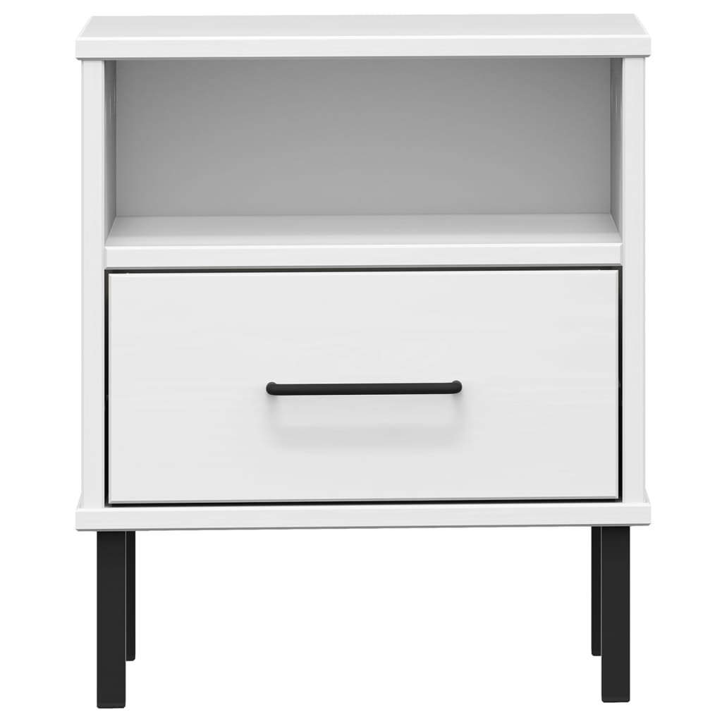 vidaXL Bedside Cabinet with Metal Legs White Solid Wood Pine OSLO