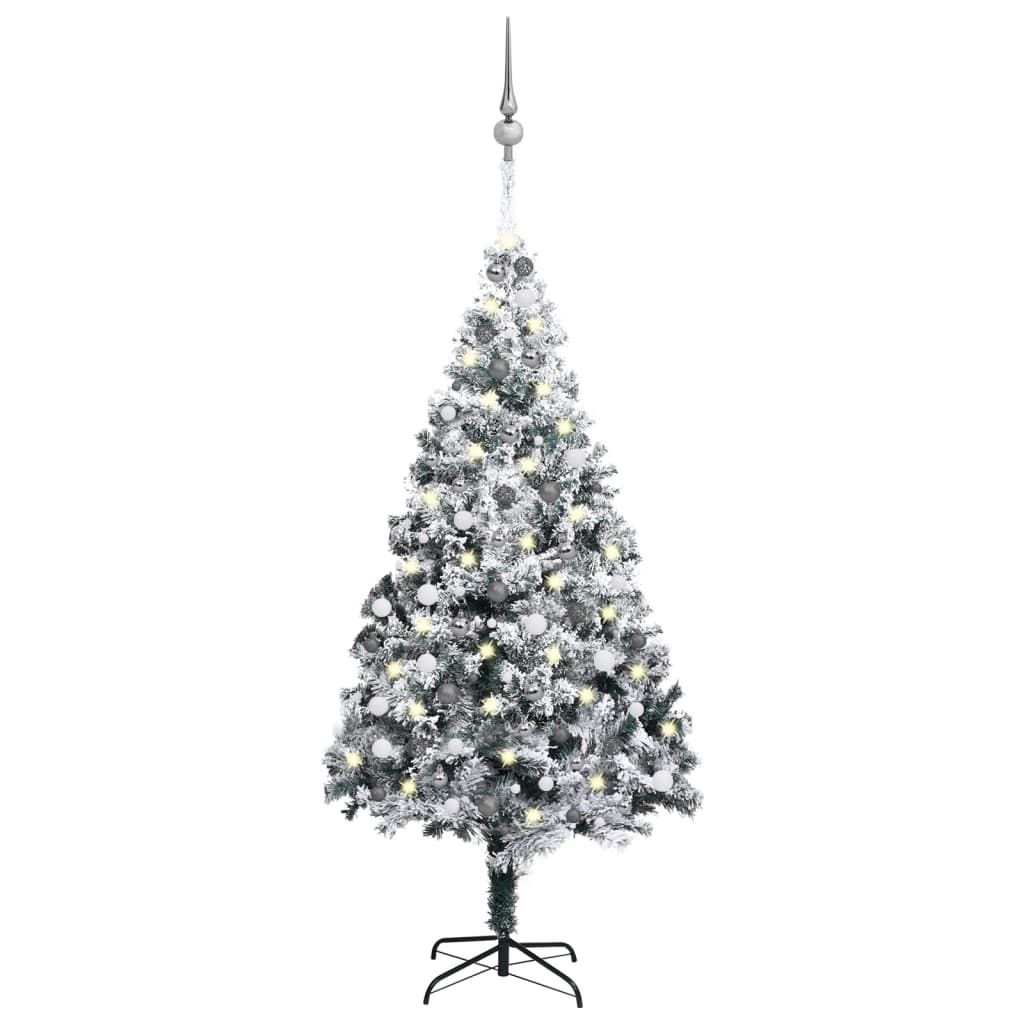 vidaXL Artificial Christmas Tree with LEDs&Ball Set Green 94.5" PVC