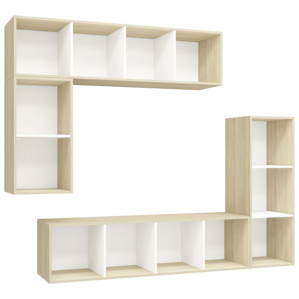 vidaXL 4 Piece TV Cabinet Set White and Sonoma Oak Engineered Wood