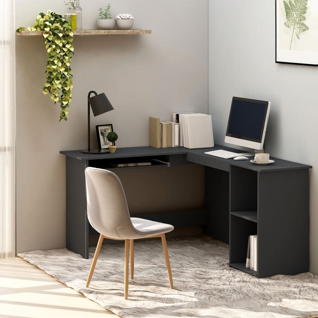 vidaXL L-Shaped Corner Desk Gray 47.2"x55.1"x29.5" Chipboard