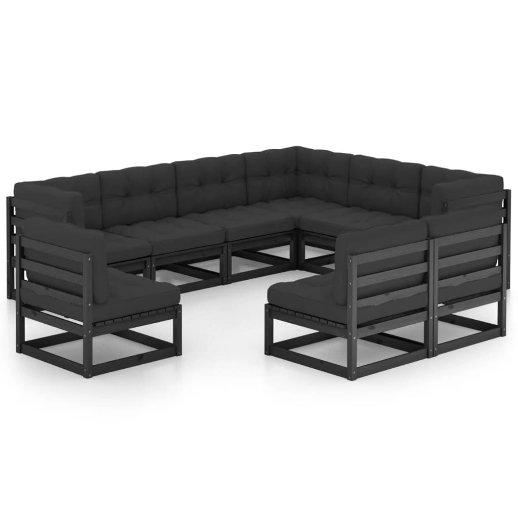 vidaXL 9 Piece Patio Lounge Set with Cushions Black Solid Pinewood