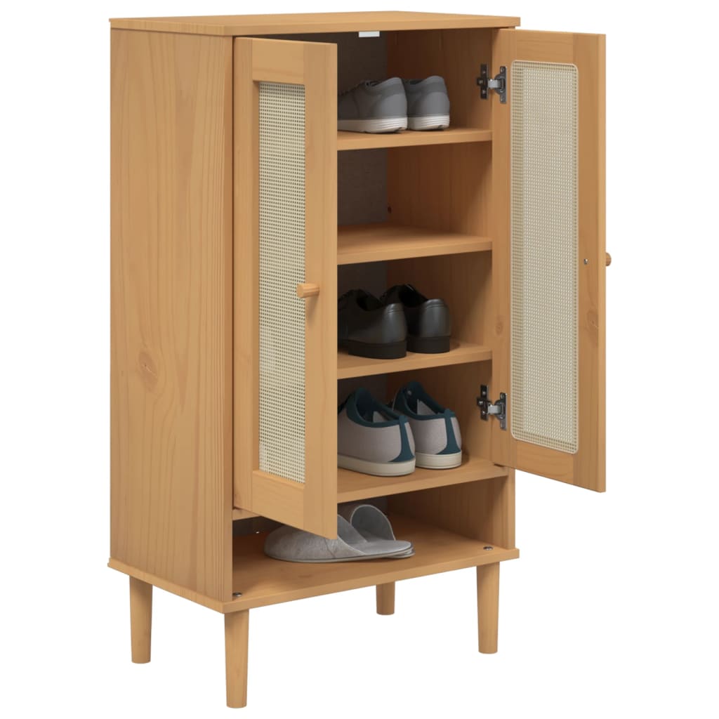 vidaXL Shoe Cabinet SENJA Rattan Look Brown 23.4"x13.8"x42.1" Solid Wood