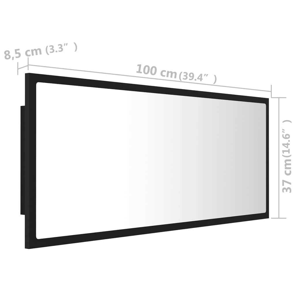 vidaXL LED Bathroom Mirror Black 39.4"x3.3"x14.6" Chipboard