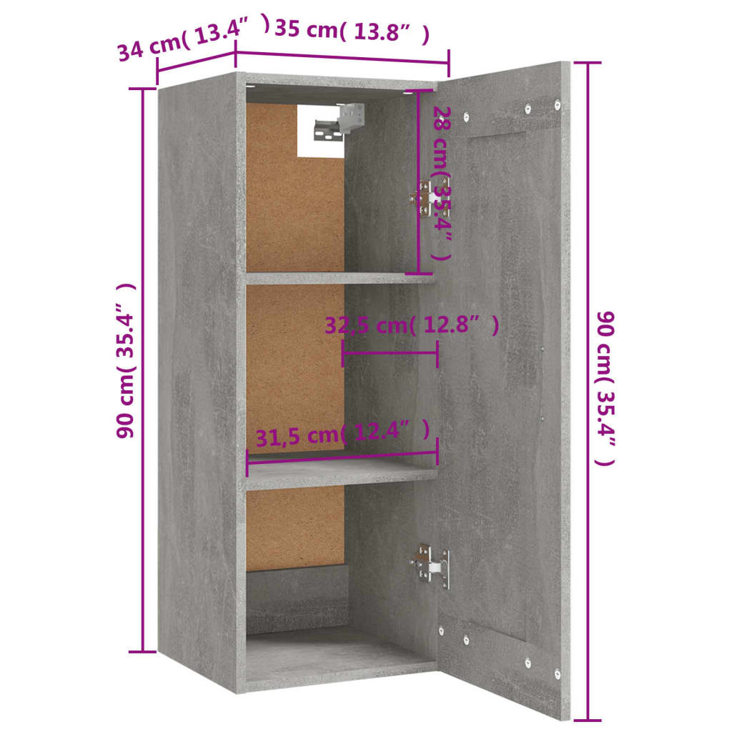 vidaXL Hanging Cabinet Concrete Gray 13.8"x13.4"x35.4" Engineered Wood
