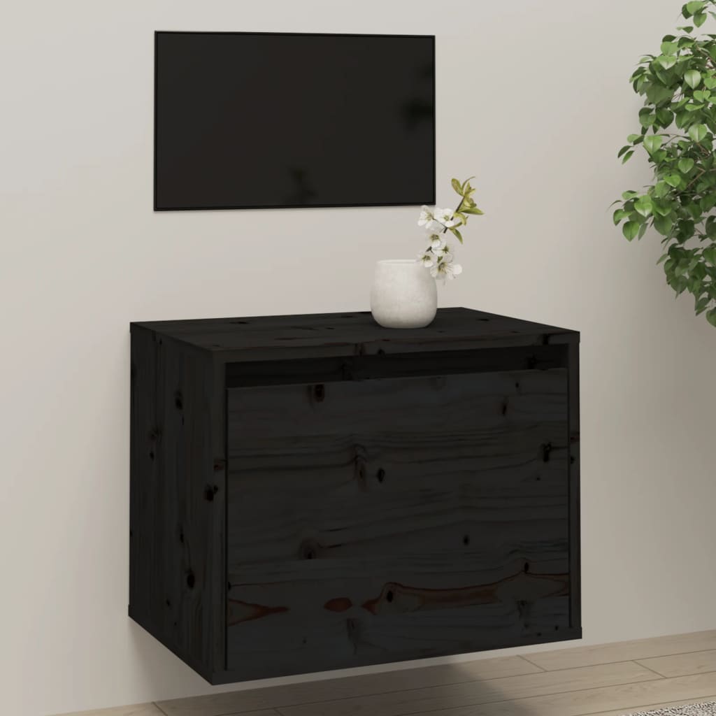 vidaXL Wall Cabinet Black 17.7"x11.8"x13.8" Solid Wood Pine