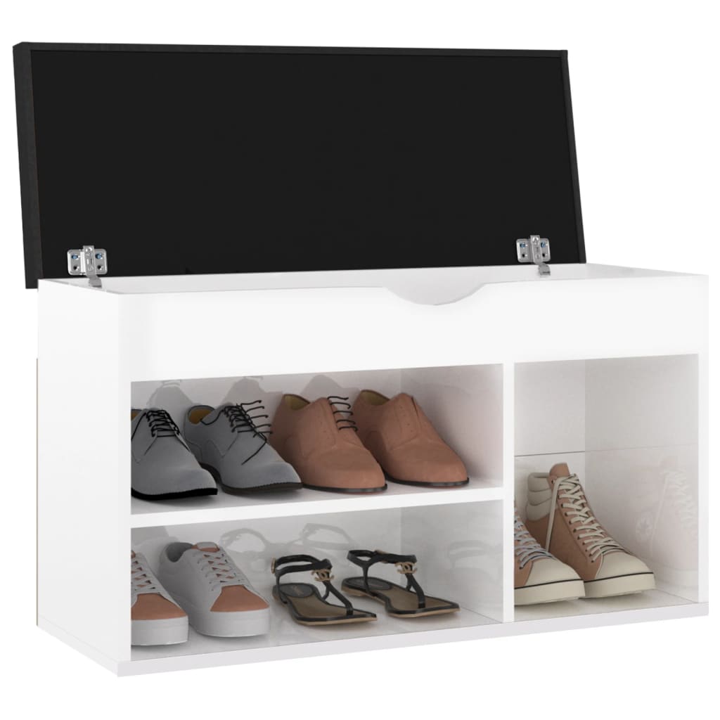 vidaXL Shoe Bench with Cushion High Gloss White 31.5"x11.8"x18.5" Engineered Wood