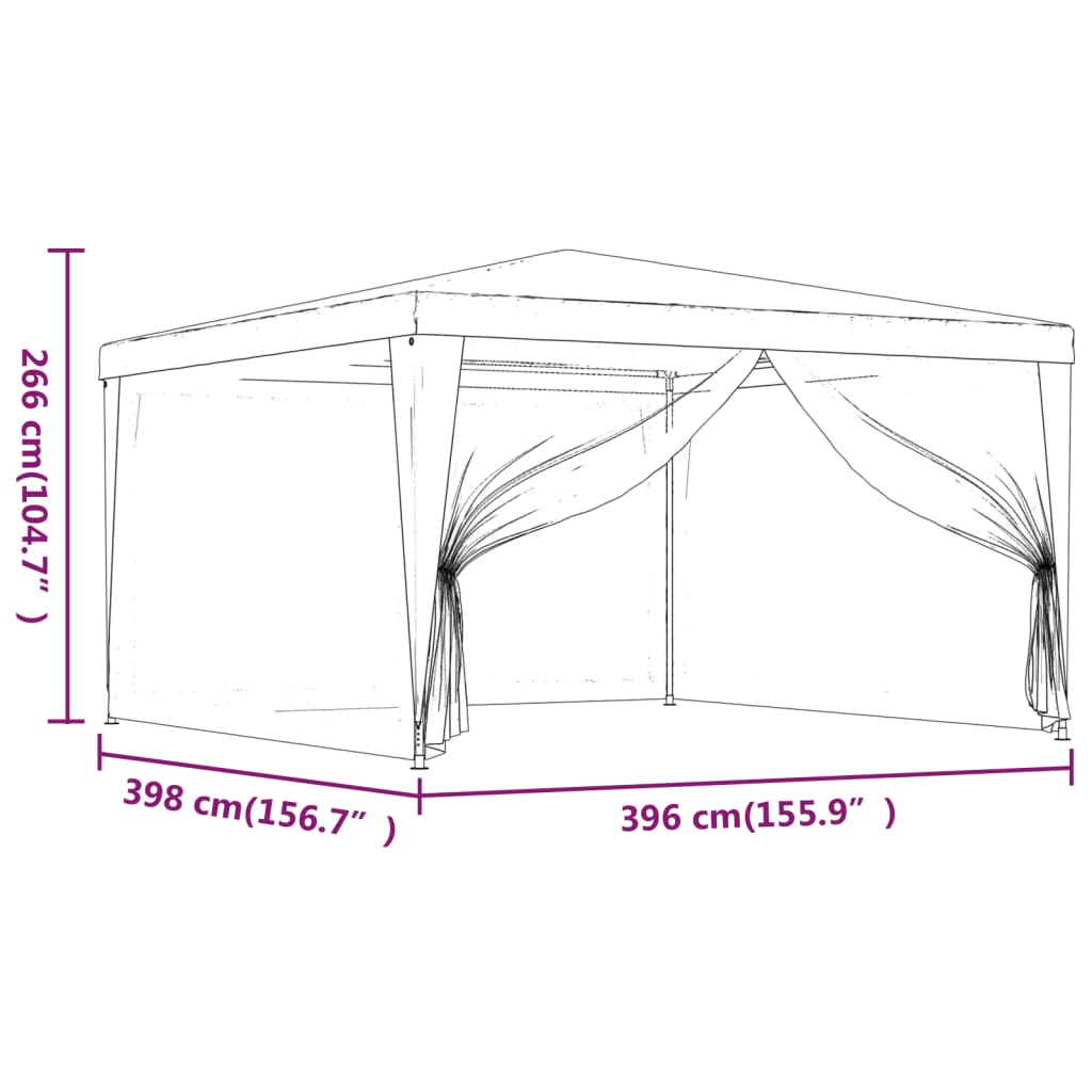 vidaXL Party Tent with 4 Mesh Sidewalls 13.1'x13.1' White