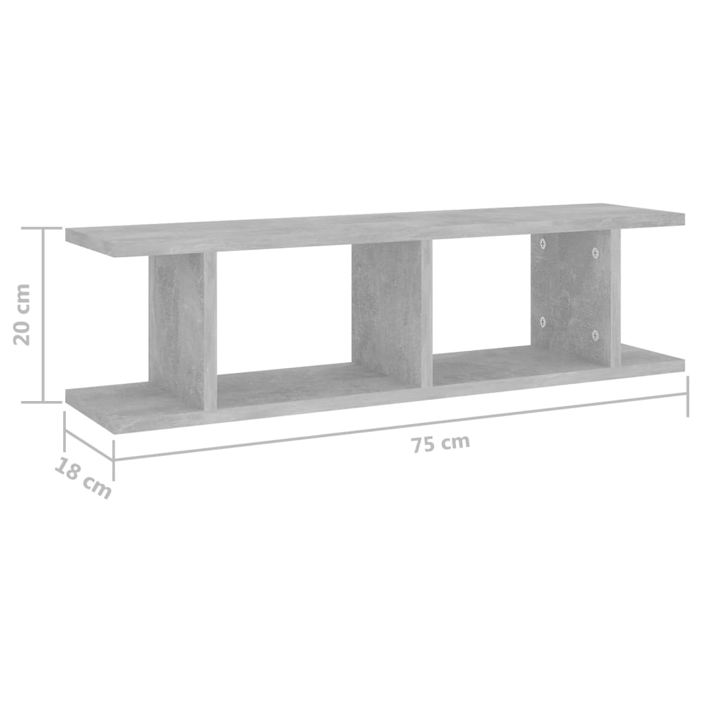 vidaXL Wall Shelves 2 pcs Concrete Gray 29.5"x7.1"x7.9" Engineered Wood