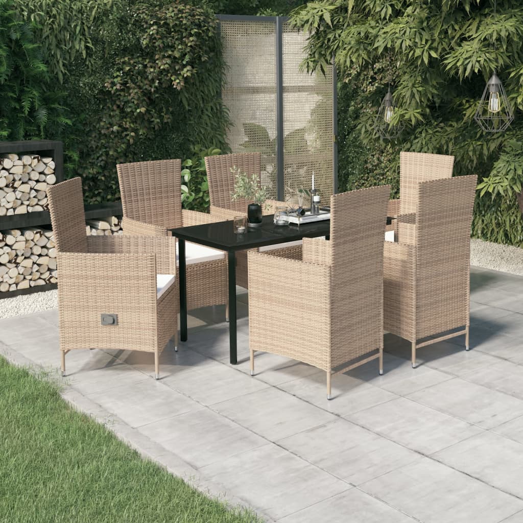 vidaXL 7 Piece Patio Dining Set with Cushions Beige