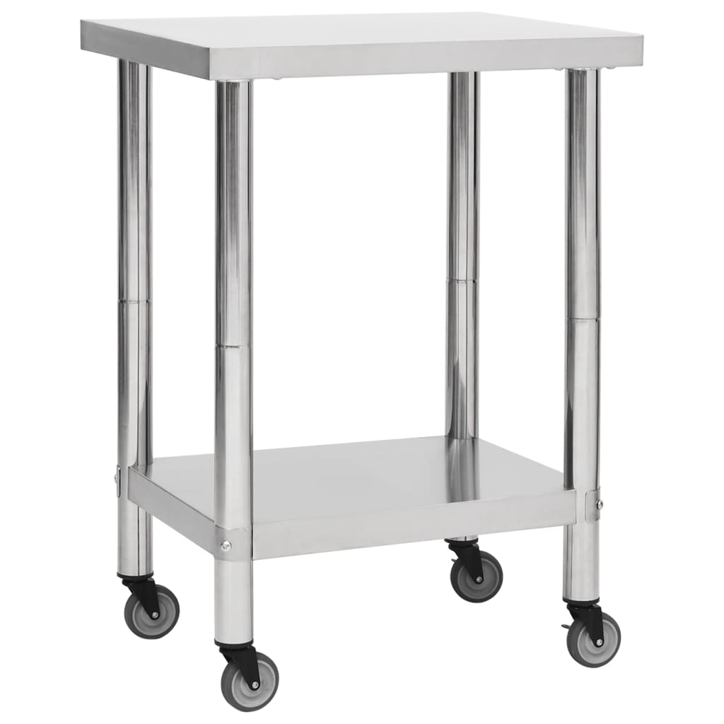 vidaXL Kitchen Work Table with Wheels 23.6"x11.8"x33.5" Stainless Steel