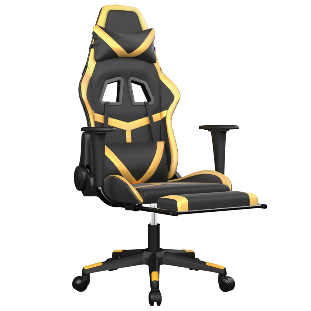 vidaXL Massage Gaming Chair with Footrest Black&Gold Faux Leather