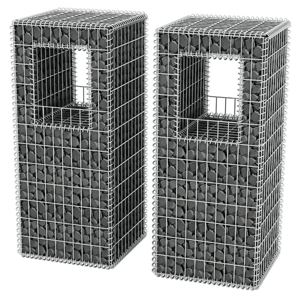 vidaXL Gabion Basket Posts/Planters 2 pcs Steel 19.7"x19.7"x47.2"