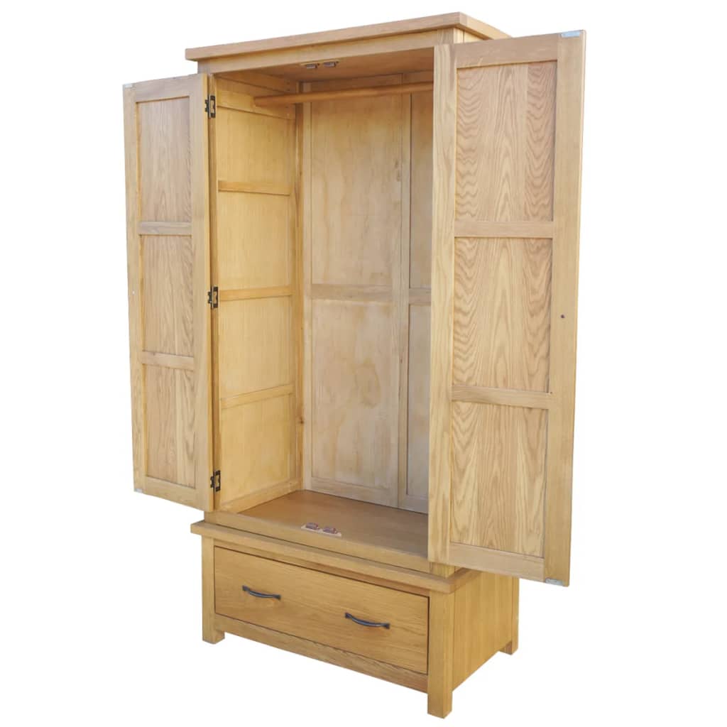 vidaXL Wardrobe with 1 Drawer 35.4"x20.5"x72" Solid Oak Wood