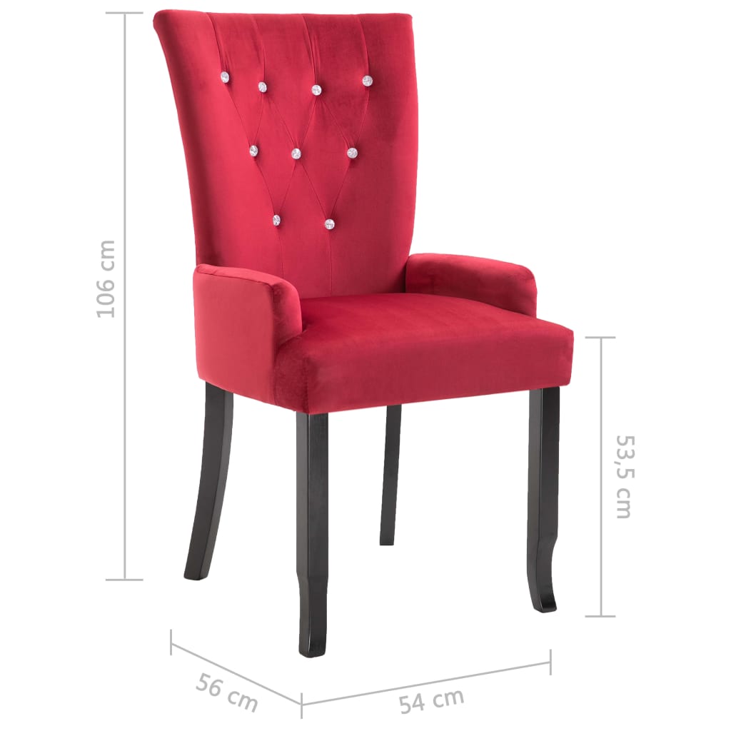 vidaXL Dining Chair with Armrests 4 pcs Red Velvet