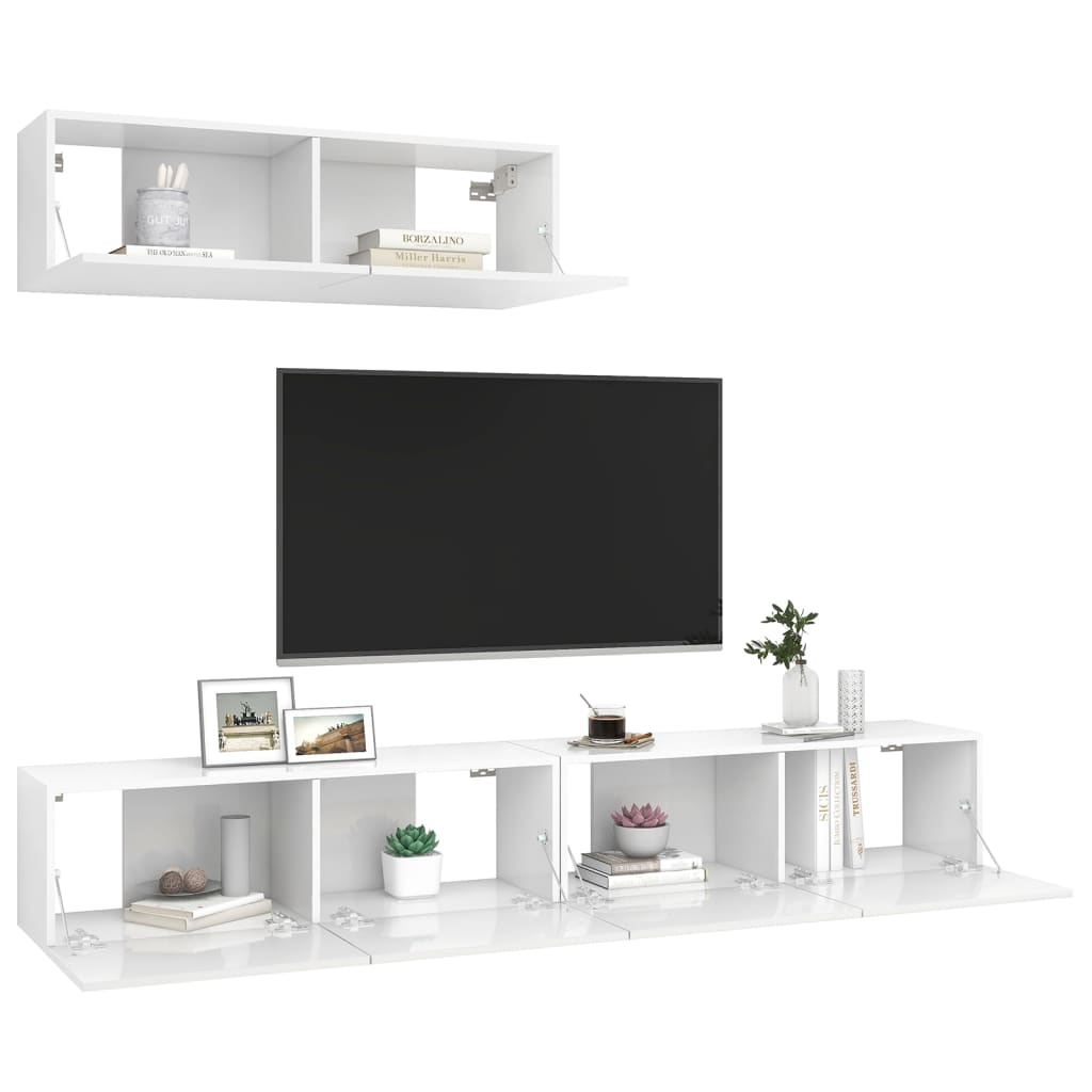 vidaXL TV Stands 3 Pcs High Gloss White Engineered Wood