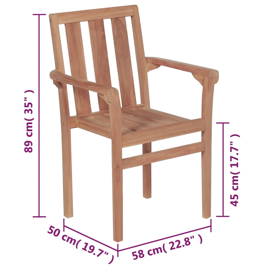 vidaXL Stackable Patio Chairs 8 pcs Solid Teak Wood
