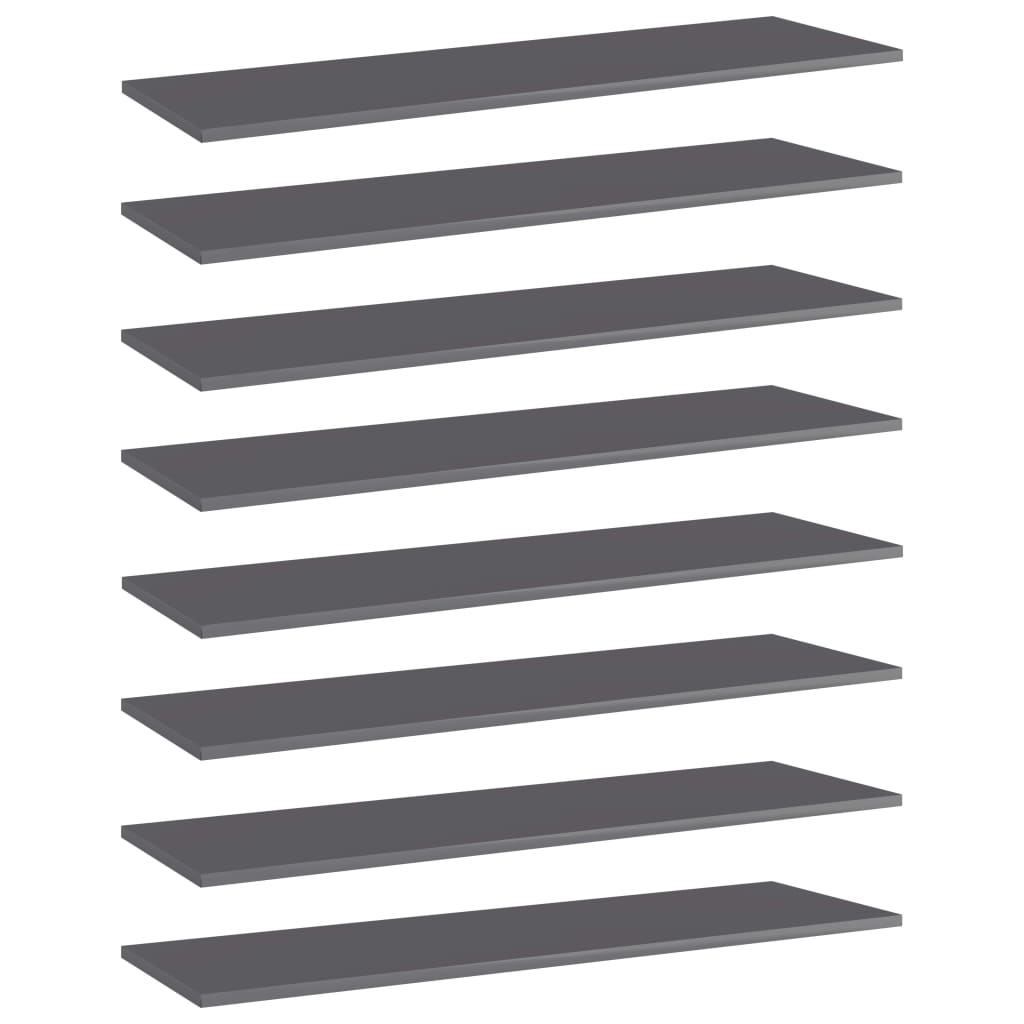 vidaXL Bookshelf Boards 8 pcs High Gloss Gray 39.4"x11.8"x0.6" Engineered Wood
