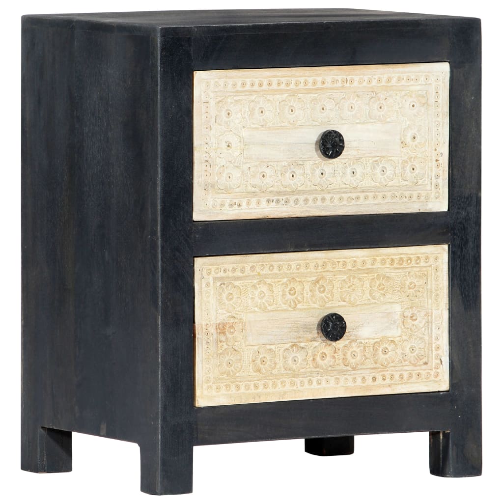 vidaXL Hand Carved Bedside Cabinet Gray 15.8"x11.8"x19.7" Solid Mango Wood