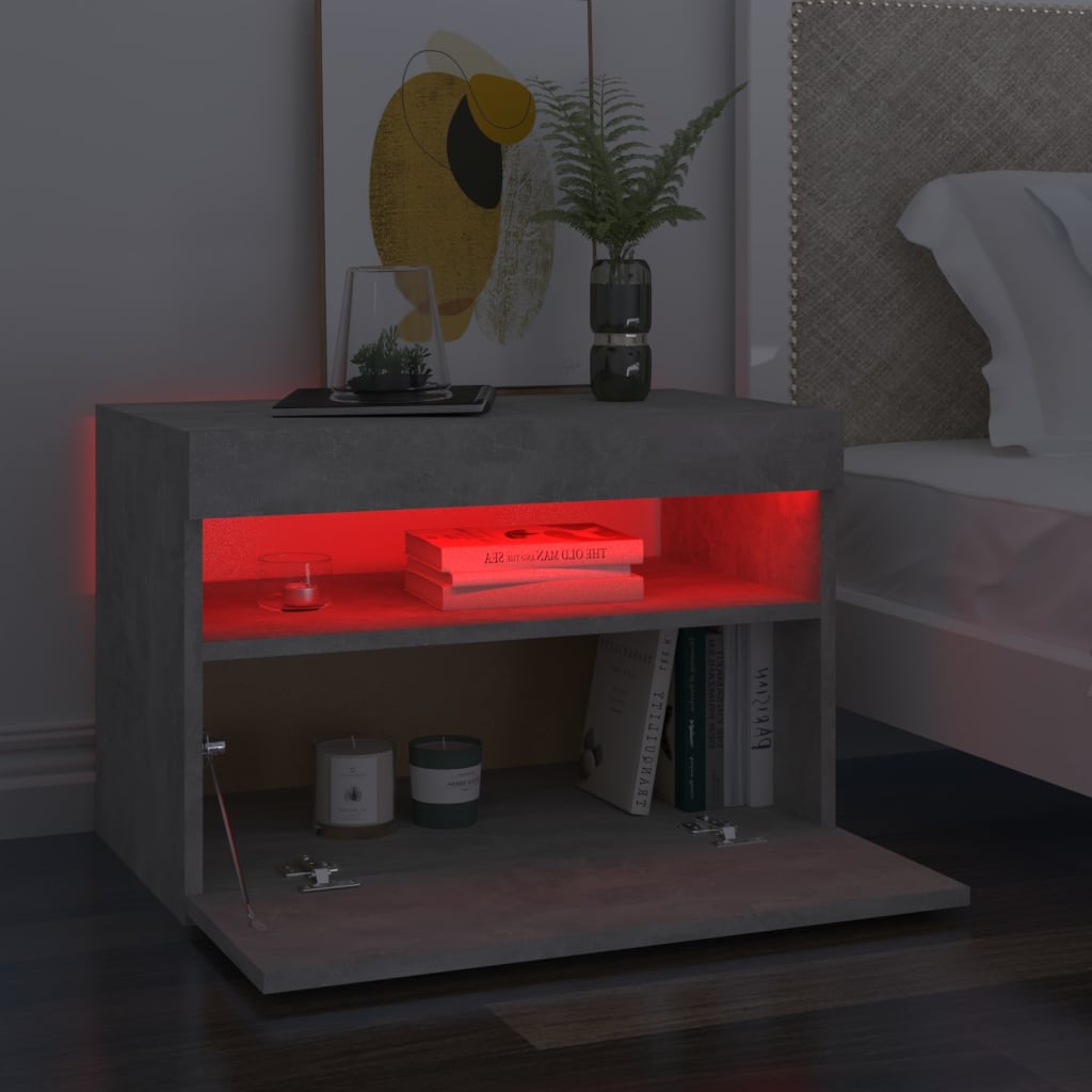 vidaXL Bedside Cabinet & LED Lights 2 pcs Concrete Gray 23.6"x13.8"x15.7"