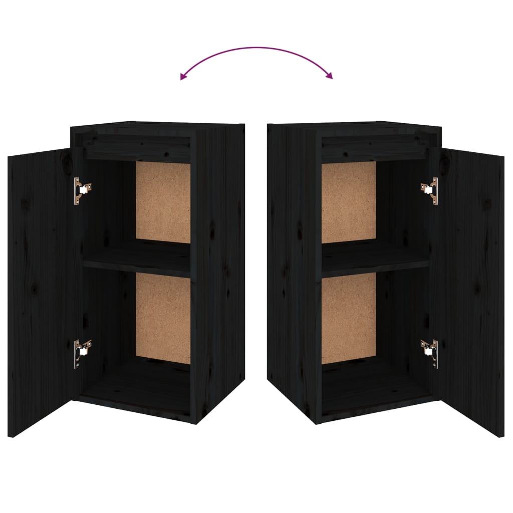 vidaXL Wall Cabinets 2 pcs Black 11.8"x11.8"x23.6" Solid Wood Pine