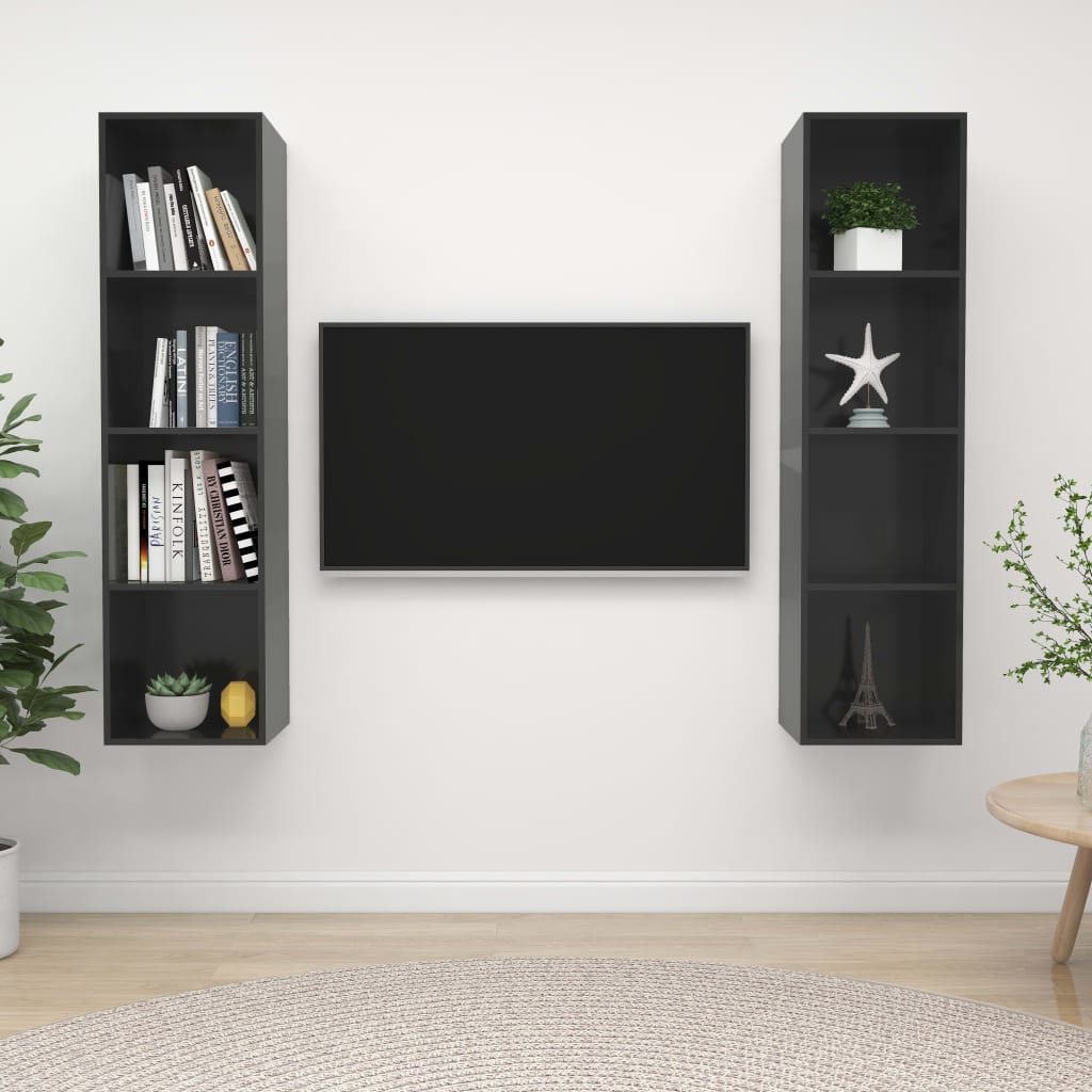vidaXL Wall-mounted TV Cabinets 2 pcs High Gloss Gray Engineered Wood