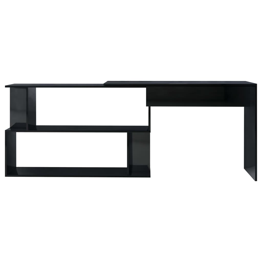 vidaXL Corner Desk High Gloss Black 78.7"x19.7"x29.9" Engineered Wood