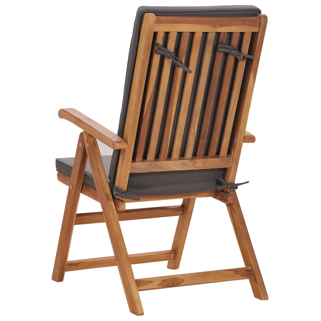 vidaXL Reclining Patio Chairs with Cushions 2 pcs Solid Teak Wood Gray