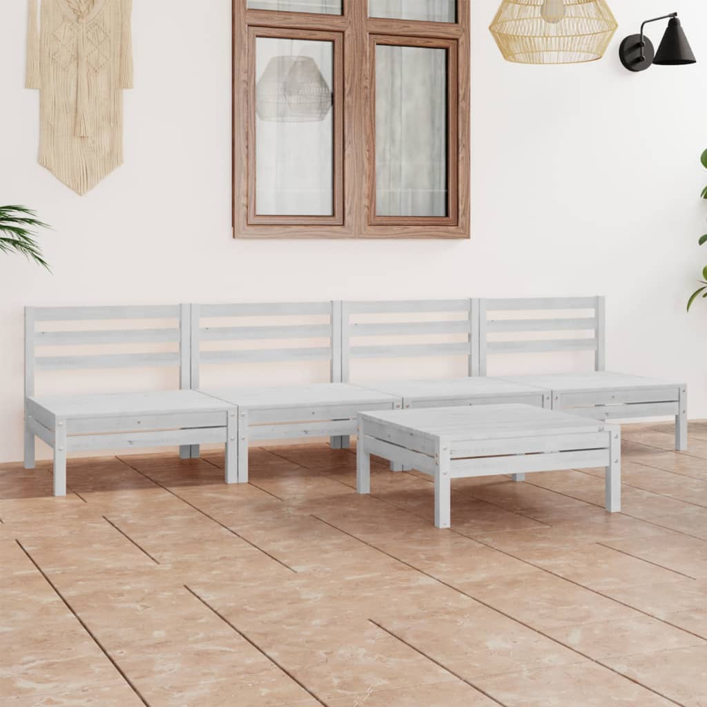 vidaXL 5 Piece Patio Lounge Set White Solid Pinewood