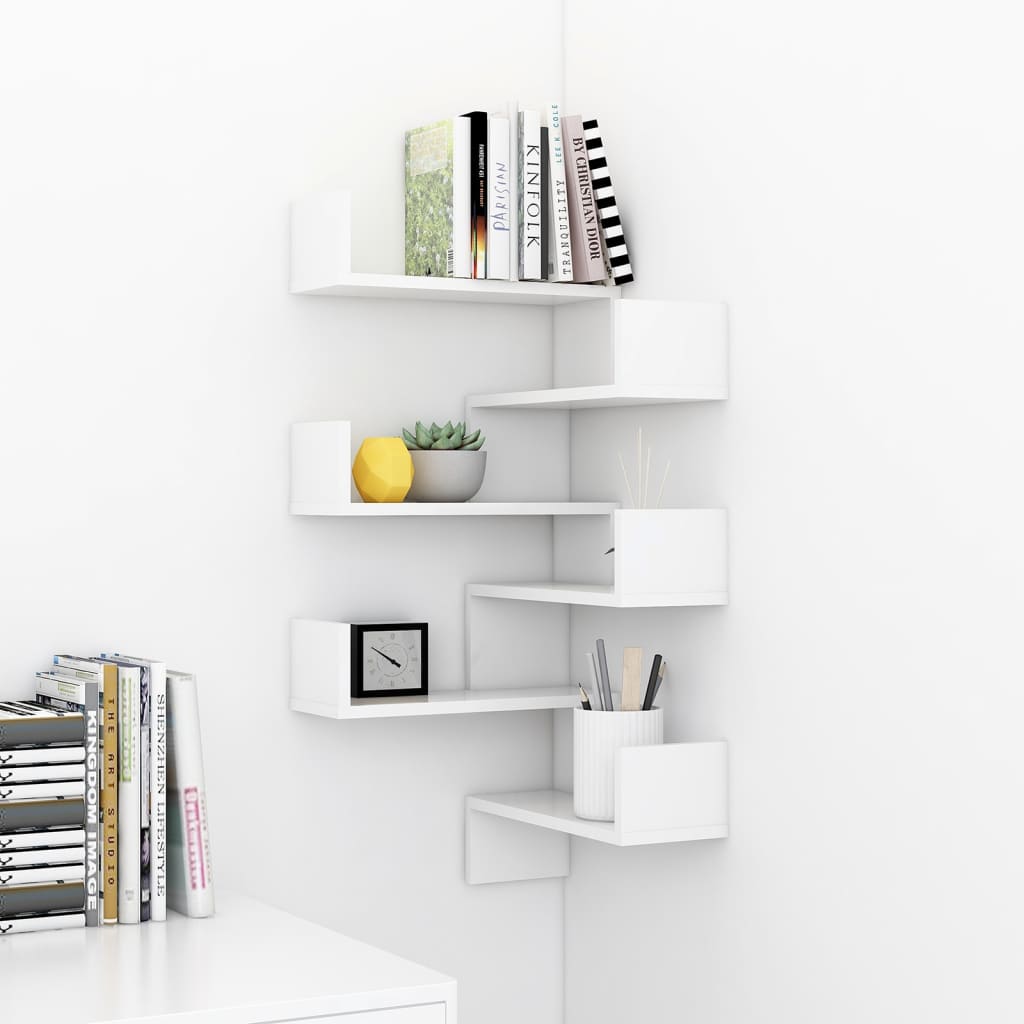 vidaXL Wall Corner Shelves 2 pcs High Gloss White 15.7"x15.7"x19.7" Engineered Wood