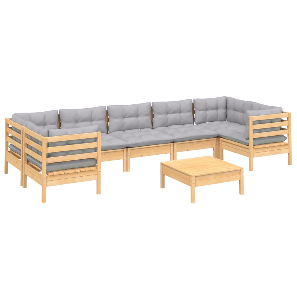 vidaXL 8 Piece Patio Lounge Set with Gray Cushions Pinewood