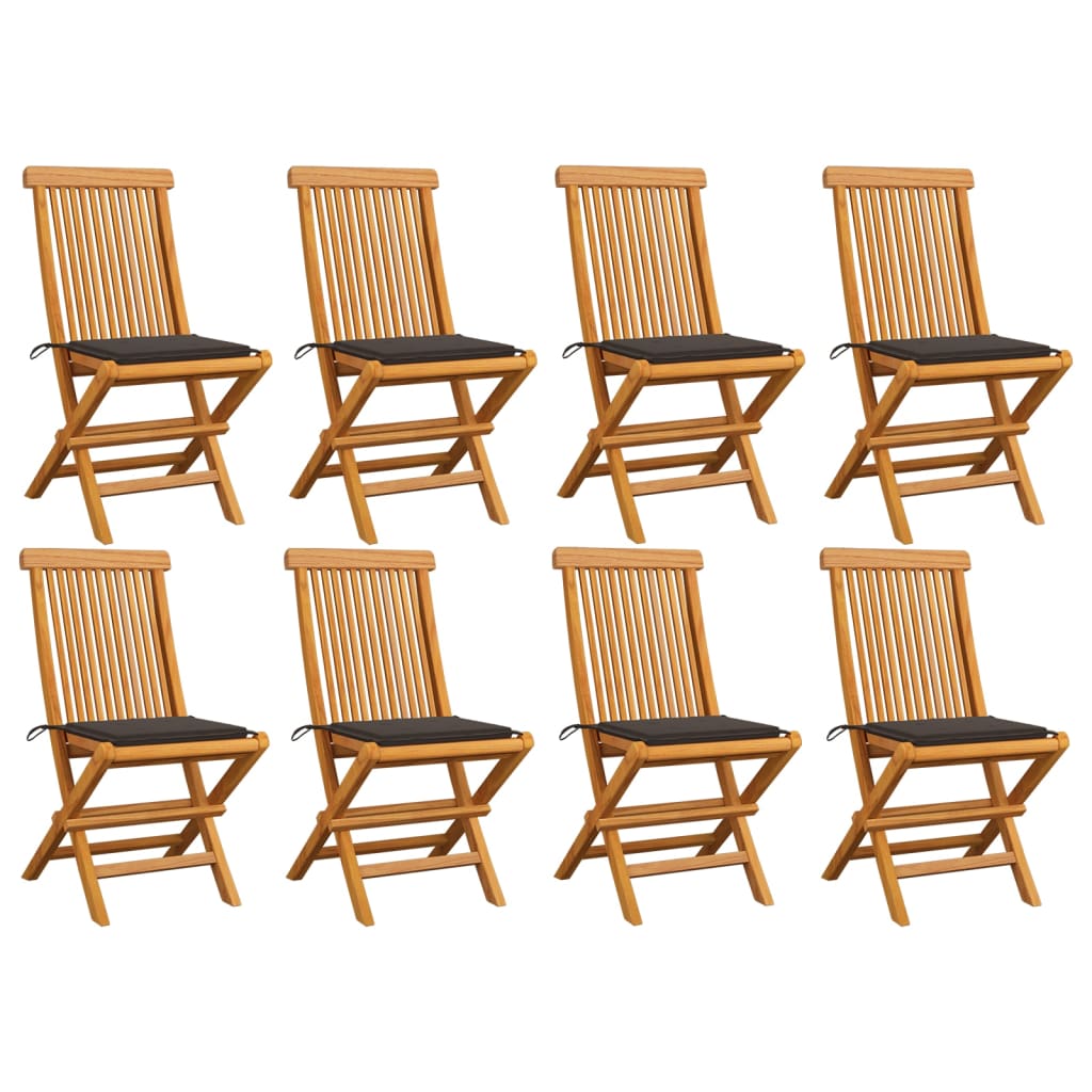 vidaXL Patio Chairs with Taupe Cushions 8 pcs Solid Teak Wood