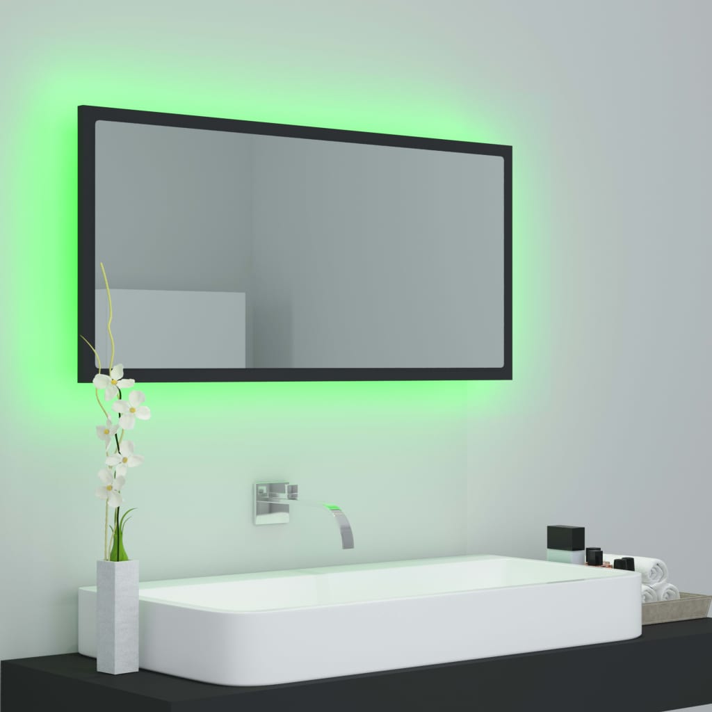 vidaXL LED Bathroom Mirror Gray 35.4"x3.3"x14.6" Chipboard