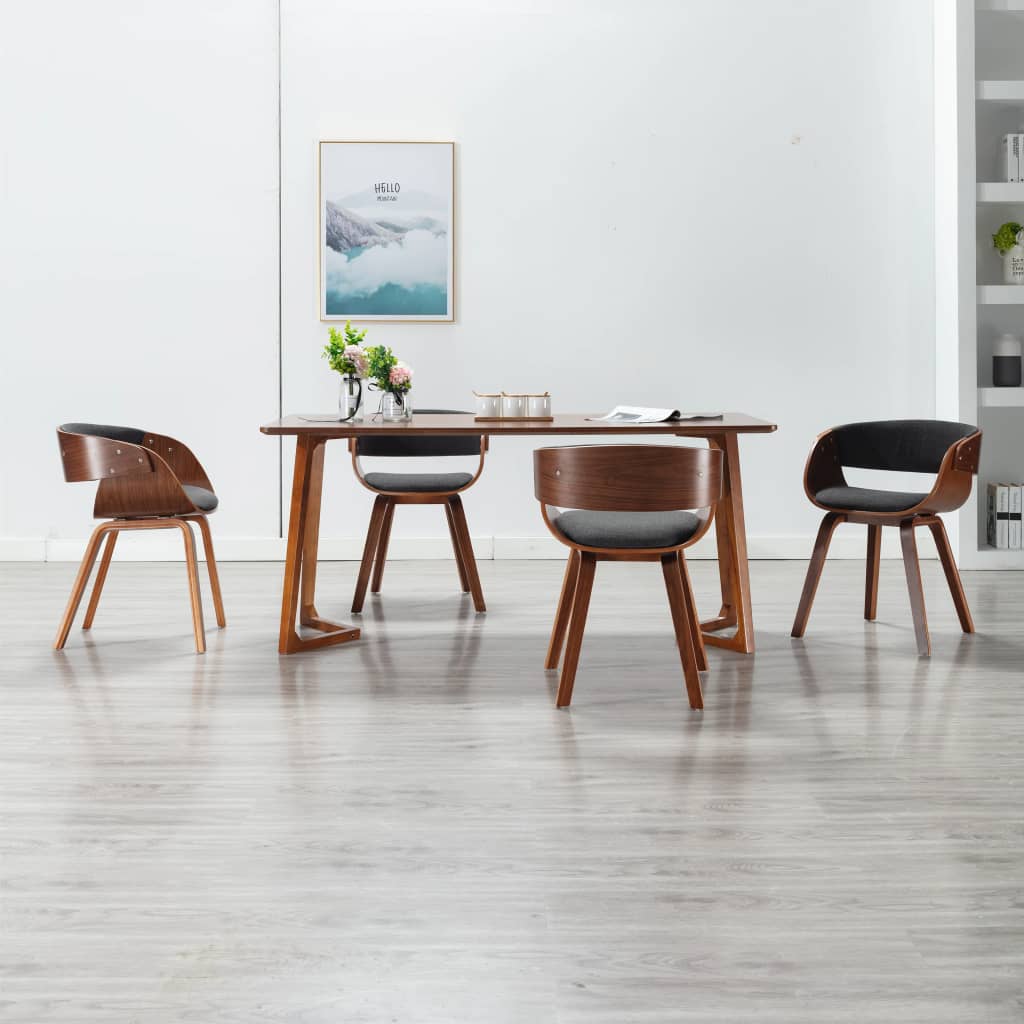 vidaXL Dining Chairs 4 pcs Gray Bent Wood and Fabric