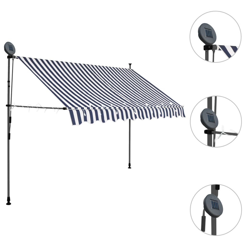 vidaXL Manual Retractable Awning with LED 98.4" Blue and White