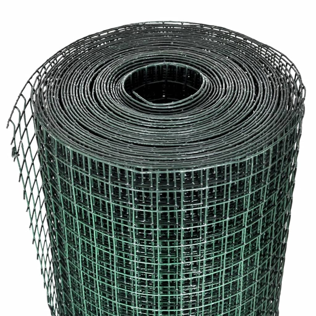 vidaXL Chicken Wire Fence Galvanized with PVC Coating 32.8'x3.3' Green