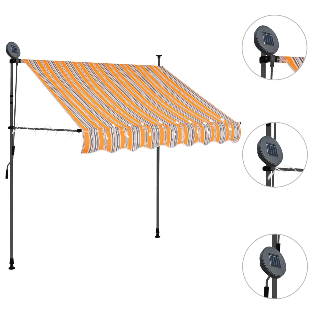vidaXL Manual Retractable Awning with LED 59.1" Yellow and Blue