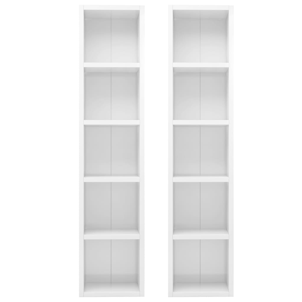 vidaXL CD Cabinets 2 pcs High Gloss White 8.3"x6.3"x36.8" Engineered Wood