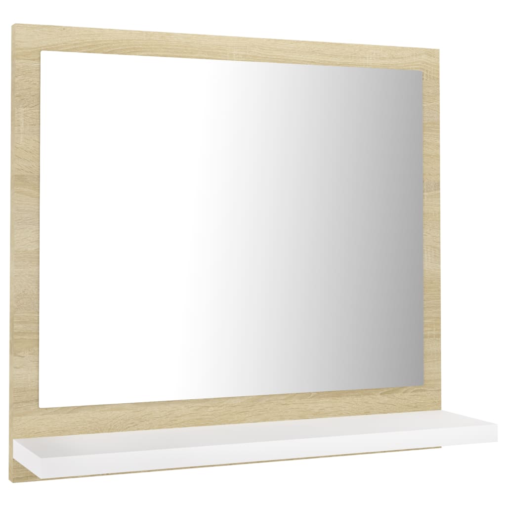 vidaXL Bathroom Mirror White and Sonoma Oak 15.7"x4.1"x14.6" Chipboard