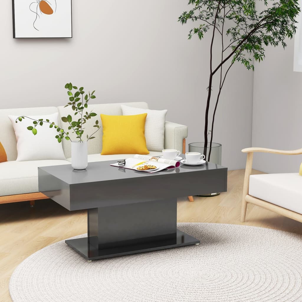 vidaXL Coffee Table High Gloss Gray 37.8"x19.7"x17.7" Engineered Wood