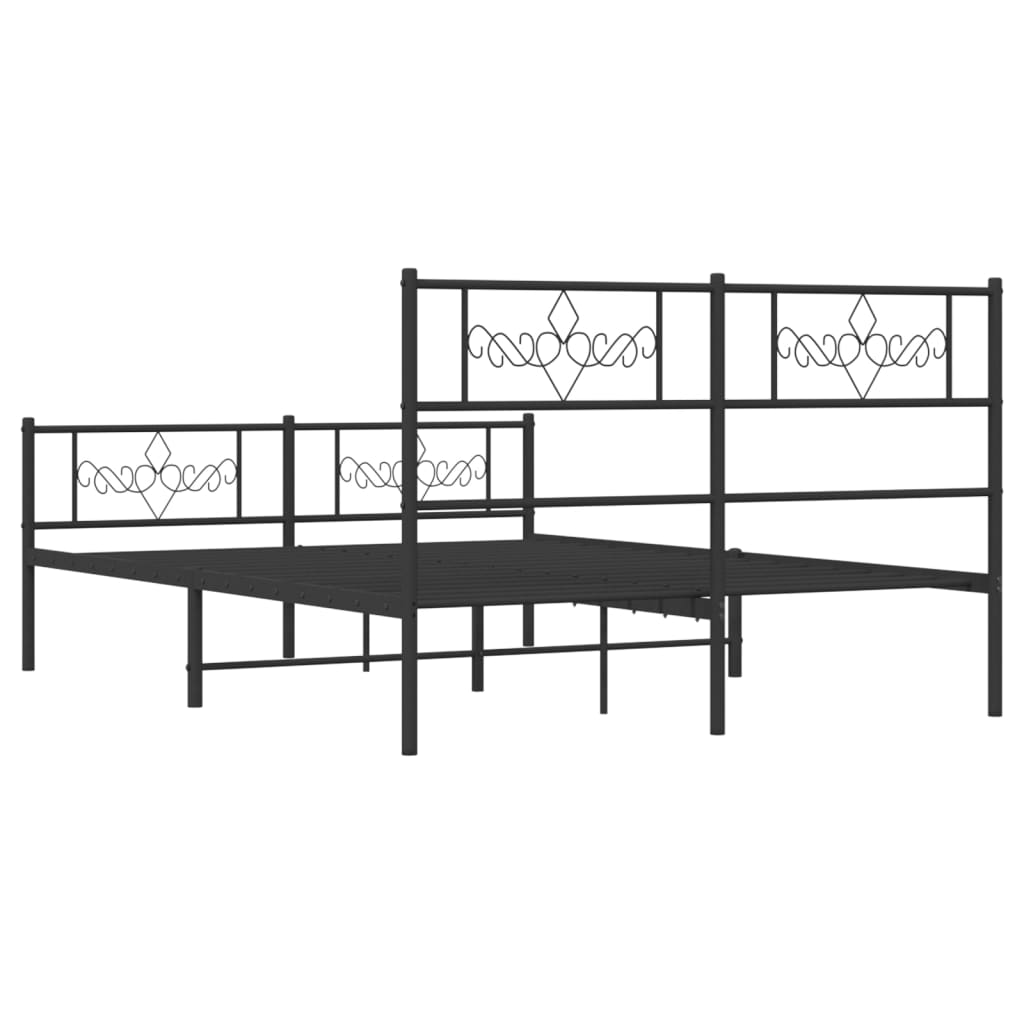 vidaXL Metal Bed Frame with Headboard and Footboard Black 59.1"x78.7"