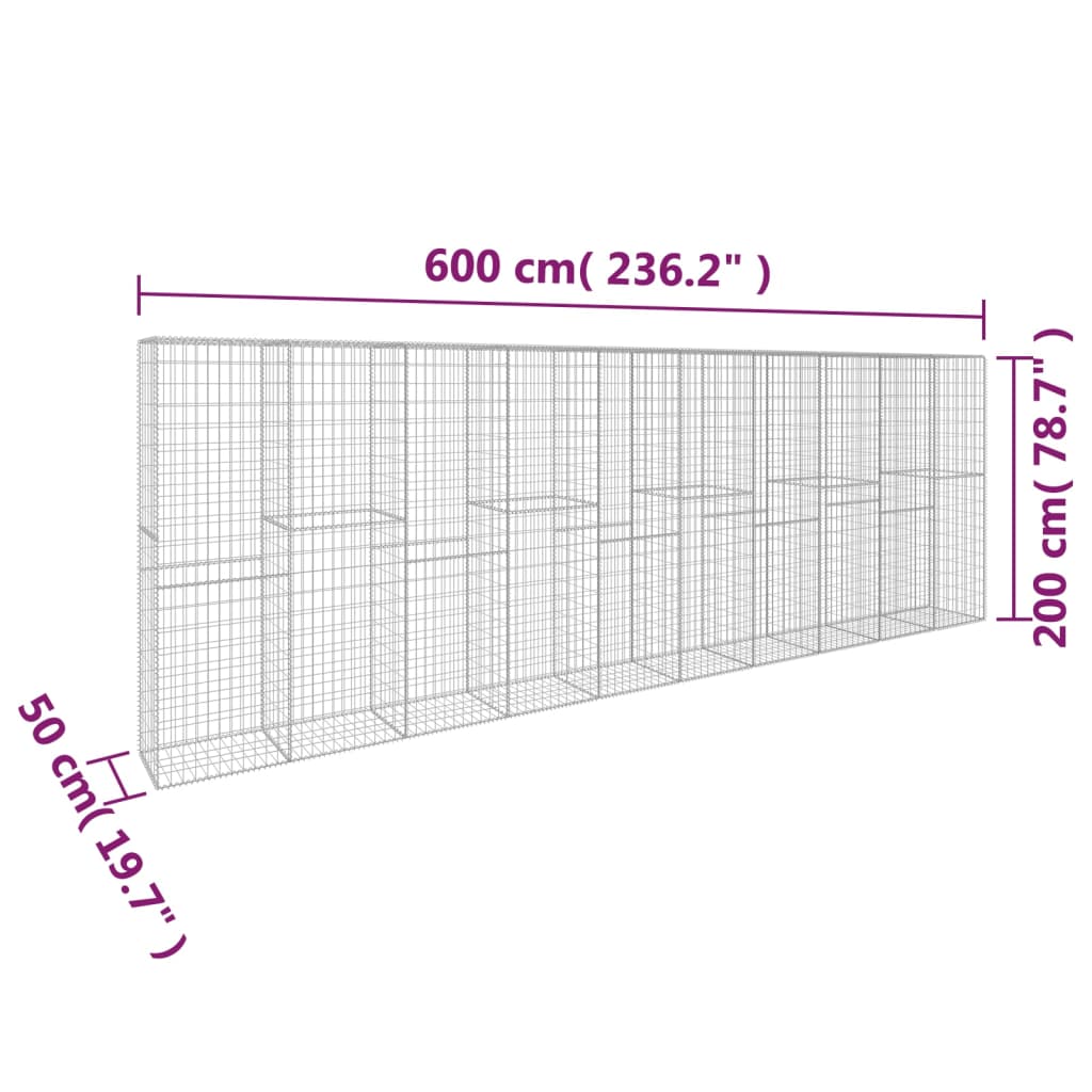 vidaXL Gabion Wall with Cover Galvanized Steel 236.2"x19.7"x78.7"