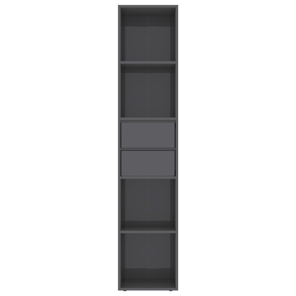 vidaXL Book Cabinet High Gloss Gray 14.2"x11.8"x67.3" Chipboard