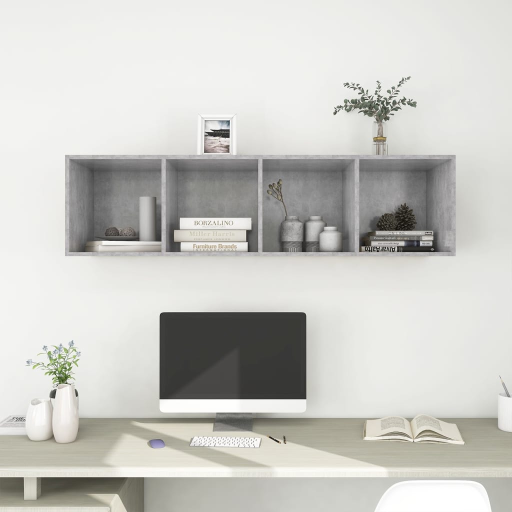 vidaXL Wall-mounted TV Cabinet Concrete Gray 14.6"x14.6"x56.1" Engineered Wood