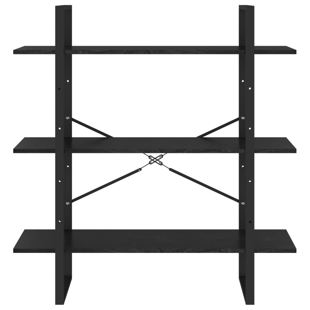 vidaXL 3-Tier Book Cabinet Black 39.4"x11.8"x41.3" Solid Pine Wood