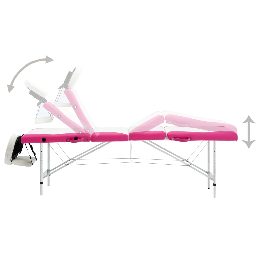 vidaXL 4-Zone Foldable Massage Table Aluminum White and Pink