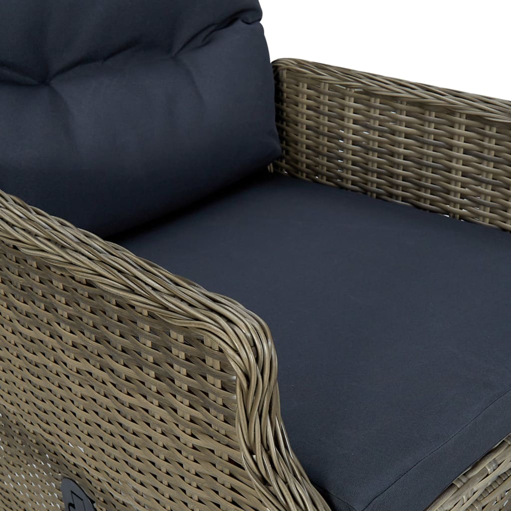 vidaXL Reclining Patio Chair with Footstool Poly Rattan Brown