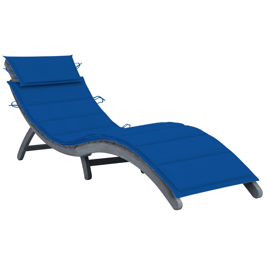 vidaXL Sun Lounger with Cushion Gray Solid Acacia Wood